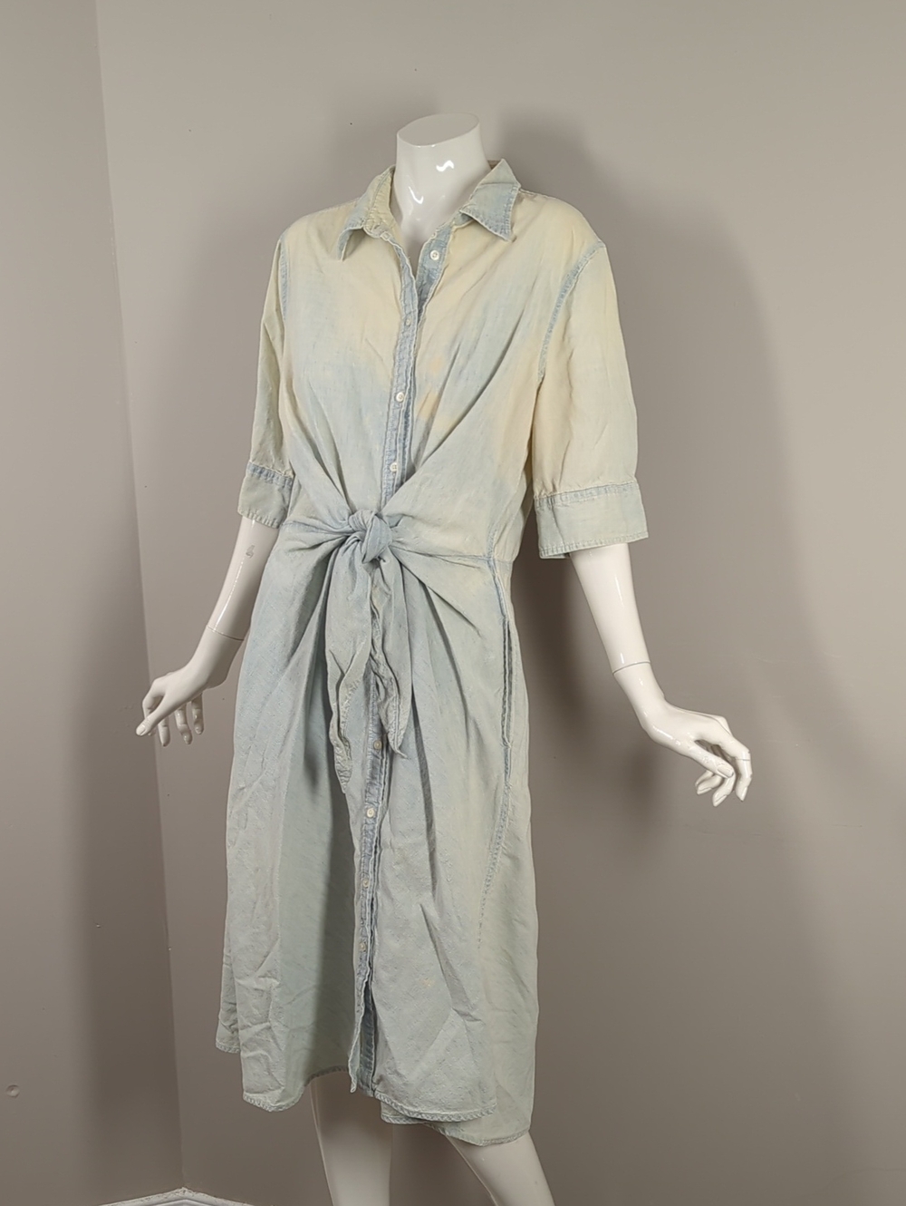 Ralph Lauren Tie-Front Shirt Dress Cotton Bleach Style Pockets 12
